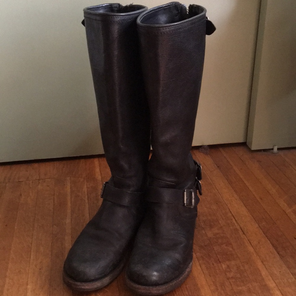 Tall, Buckle Frye Boots - Distressed Leather